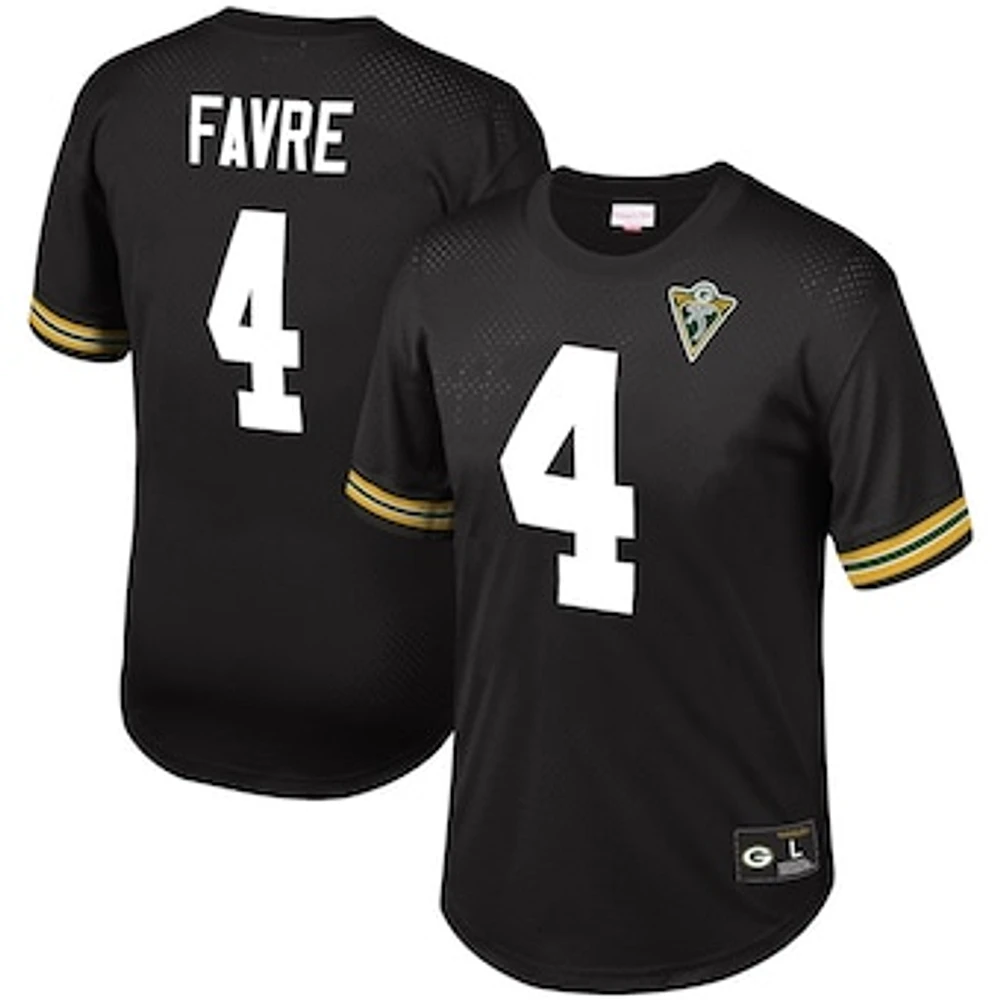 Men's Mitchell & Ness Brett Favre Black Green Bay Packers Retired Player Name Number Mesh Top