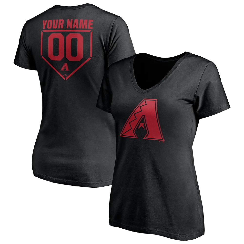 Women's Black Arizona Diamondbacks Personalized RBI Logo V-Neck T-Shirt