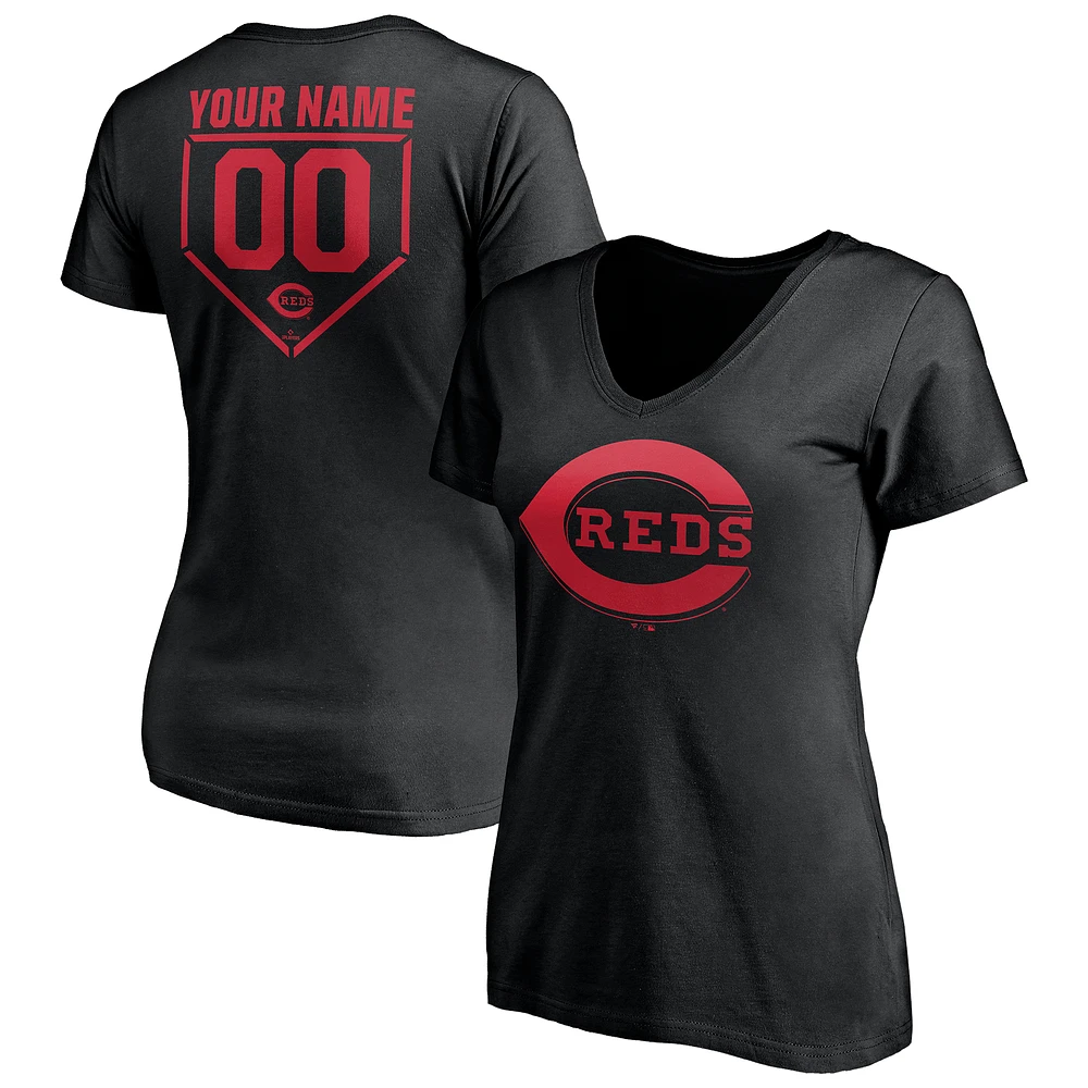 Women's Black Cincinnati Reds Personalized RBI Logo V-Neck T-Shirt