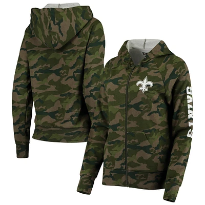 Women's New Era Camo Orleans Saints Raglan Full-Zip Hoodie