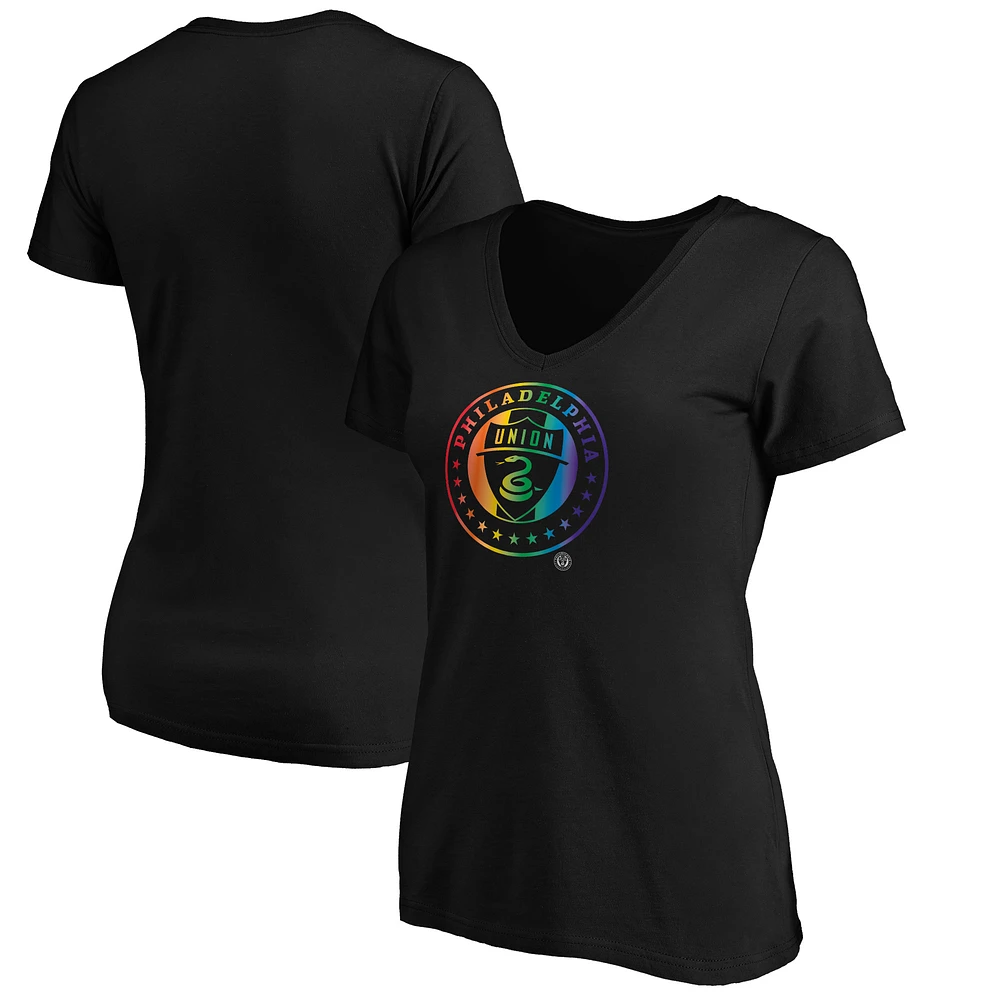 Women's Black Philadelphia Union Team Pride Logo V-Neck T-Shirt