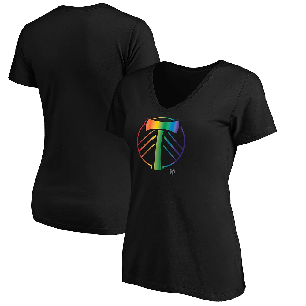 Women's Black Portland Timbers Team Pride Logo V-Neck T-Shirt