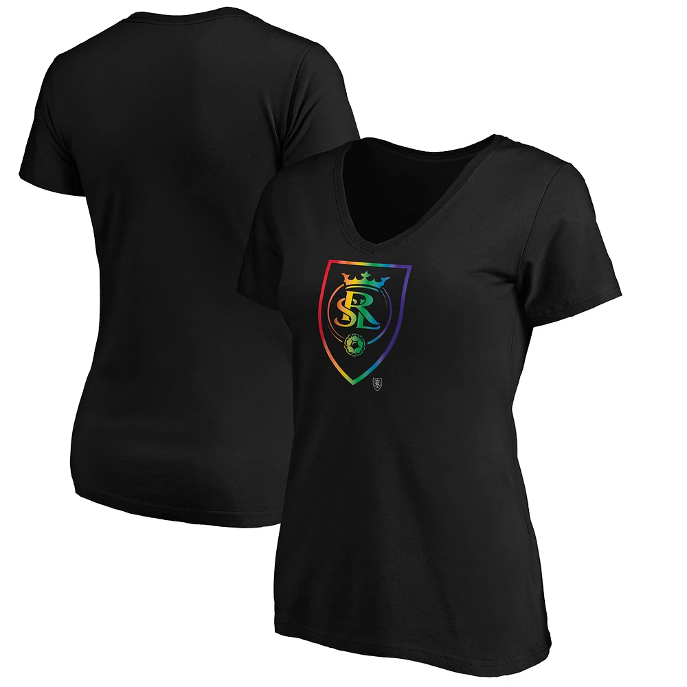 Women's Black Real Salt Lake Team Pride Logo V-Neck T-Shirt