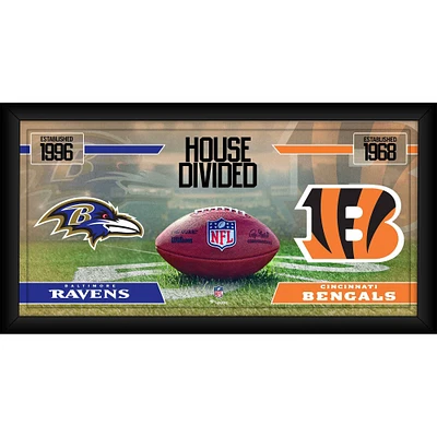 Baltimore Ravens vs. Cincinnati Bengals Framed 10" x 20" House Divided Football Collage
