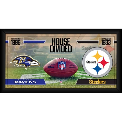 Baltimore Ravens vs. Pittsburgh Steelers Framed 10" x 20" House Divided Football Collage