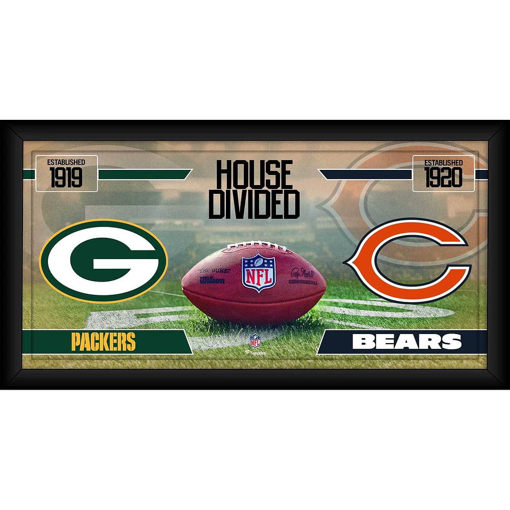 Green Bay Packers vs. Chicago Bears Framed 10" x 20" House Divided Football Collage
