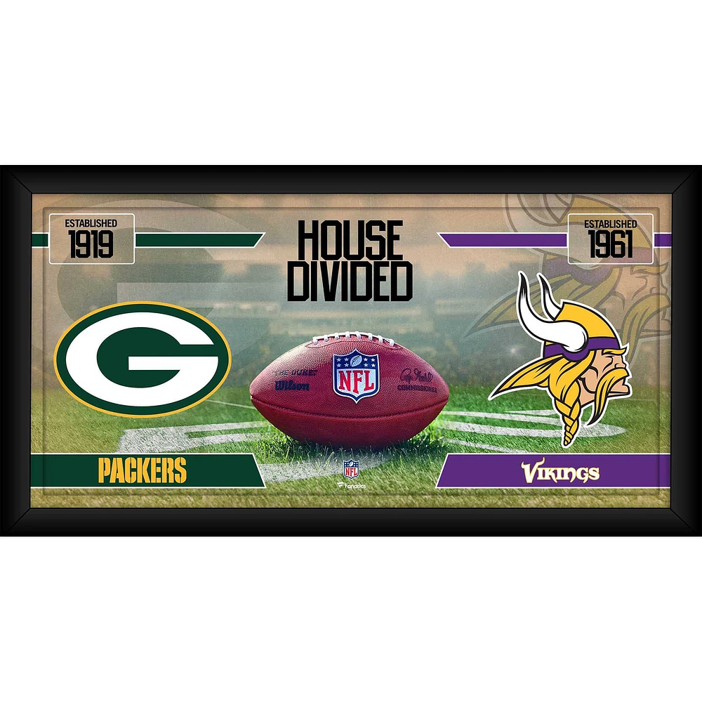 Green Bay Packers vs. Minnesota Vikings Framed 10" x 20" House Divided Football Collage