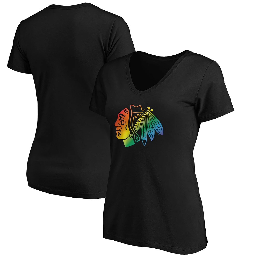Women's Black Chicago Blackhawks Team Pride Logo V-Neck T-Shirt