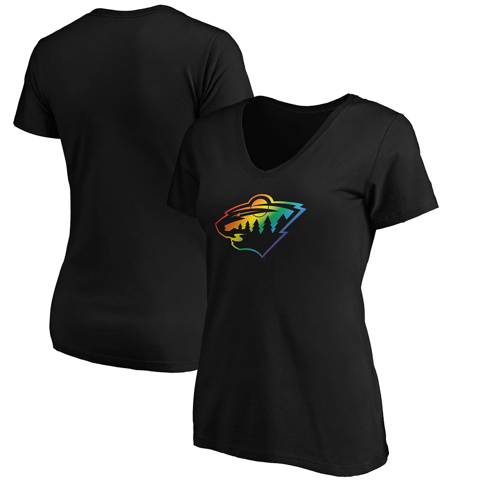 Women's Black Minnesota Wild Team Pride Logo V-Neck T-Shirt