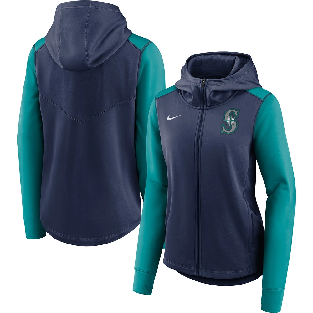 Women's Nike Navy/Teal Seattle Mariners Authentic Collection Baseball Performance Full-Zip Hoodie
