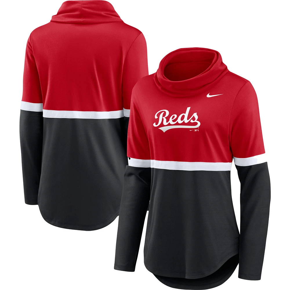 Women's Nike Red/Black Cincinnati Reds Club Lettering Fashion Performance Pullover Sweatshirt