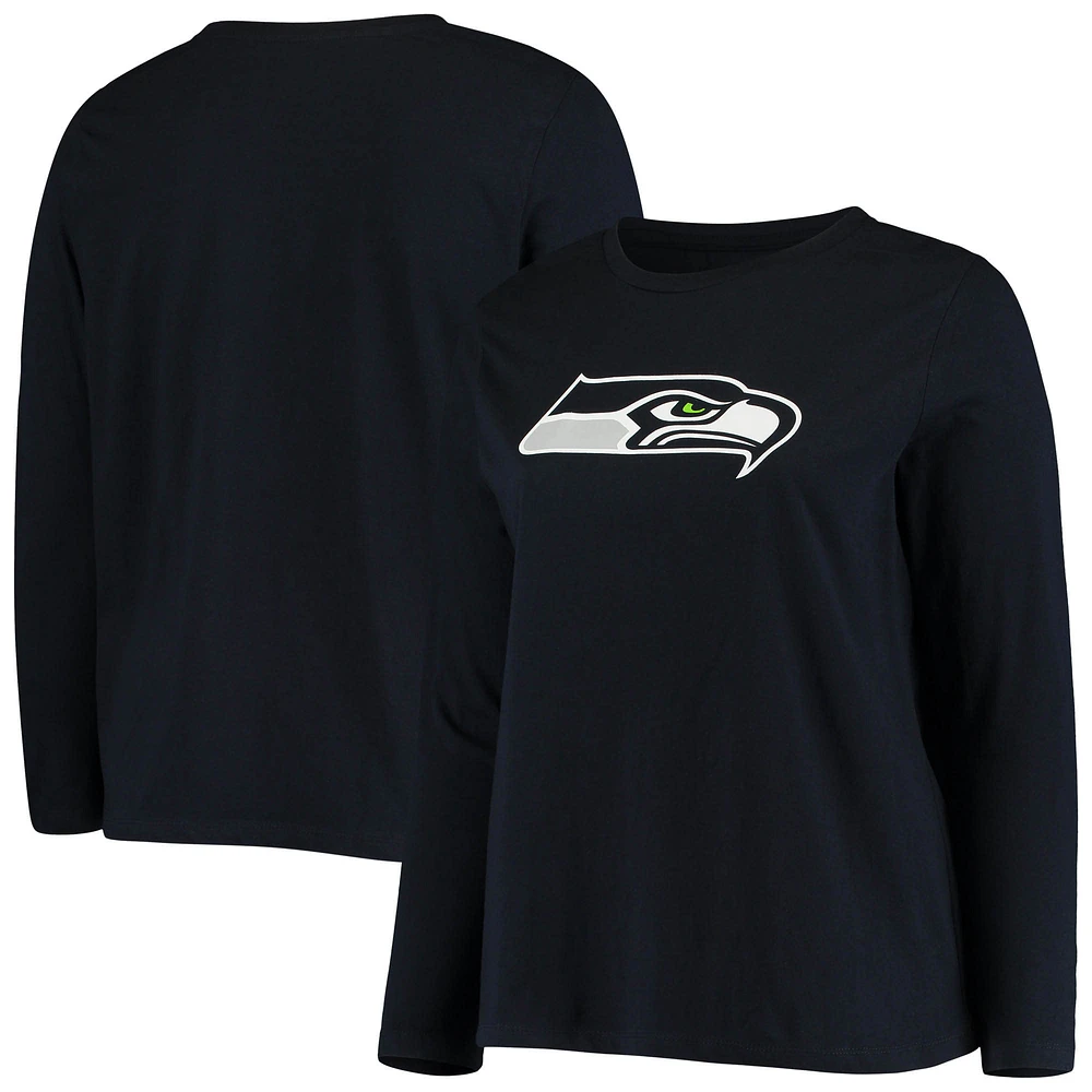 Women's Fanatics College Navy Seattle Seahawks Plus Size Primary Logo Long Sleeve T-Shirt