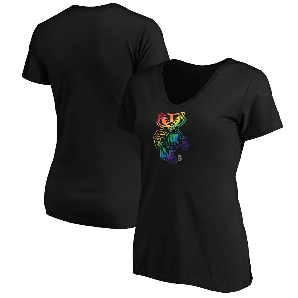 Women's Black Wisconsin Badgers Team Pride Logo V-Neck T-Shirt