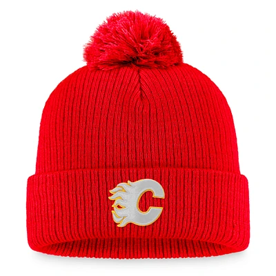 Men's Fanatics Red Calgary Flames Core Primary Logo Cuffed Knit Hat with Pom