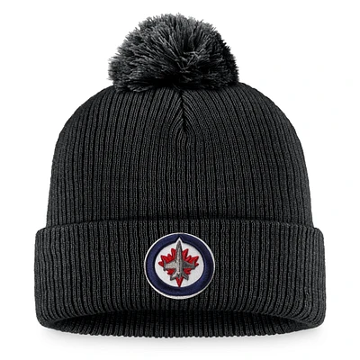Men's Fanatics Black Winnipeg Jets Core Primary Logo Cuffed Knit Hat with Pom