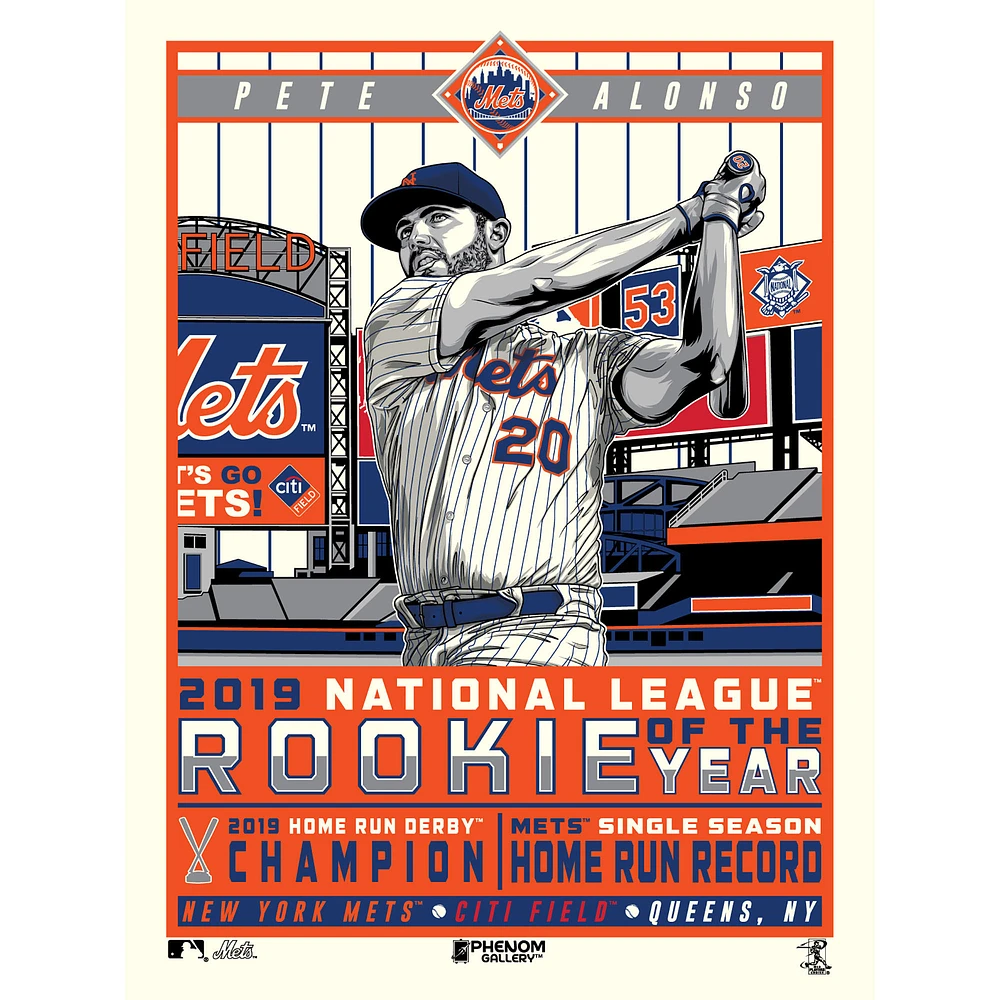 Phenom Gallery Pete Alonso New York Mets 2019 NL Rookie of the Year 18'' x 24'' Serigraph Limited Edition Poster Art Print