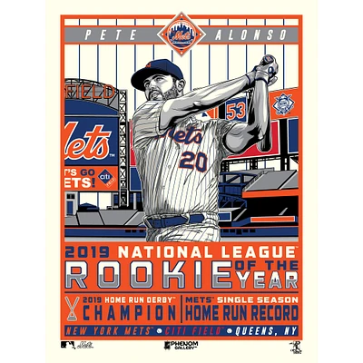 Phenom Gallery Pete Alonso New York Mets 2019 NL Rookie of the Year 18'' x 24'' Serigraph Limited Edition Poster Art Print