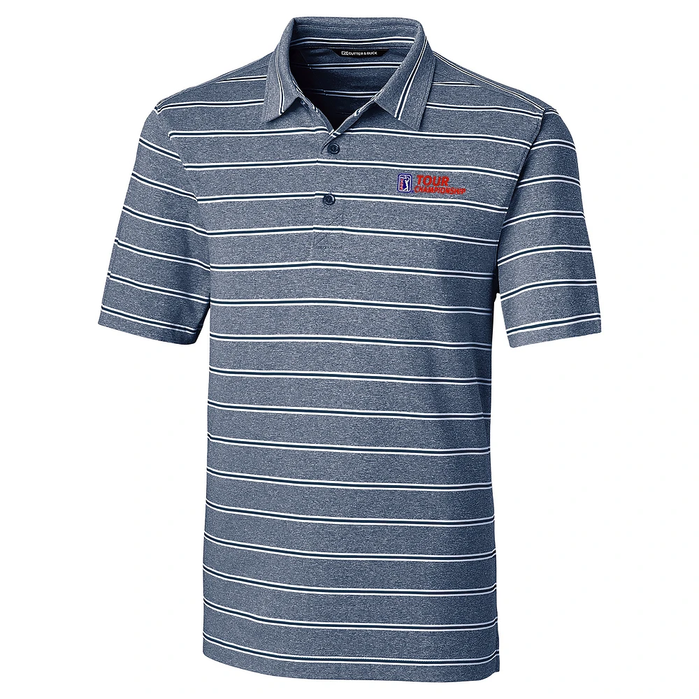 Men's Cutter & Buck Navy TOUR Championship Forge Heather Stripe Polo