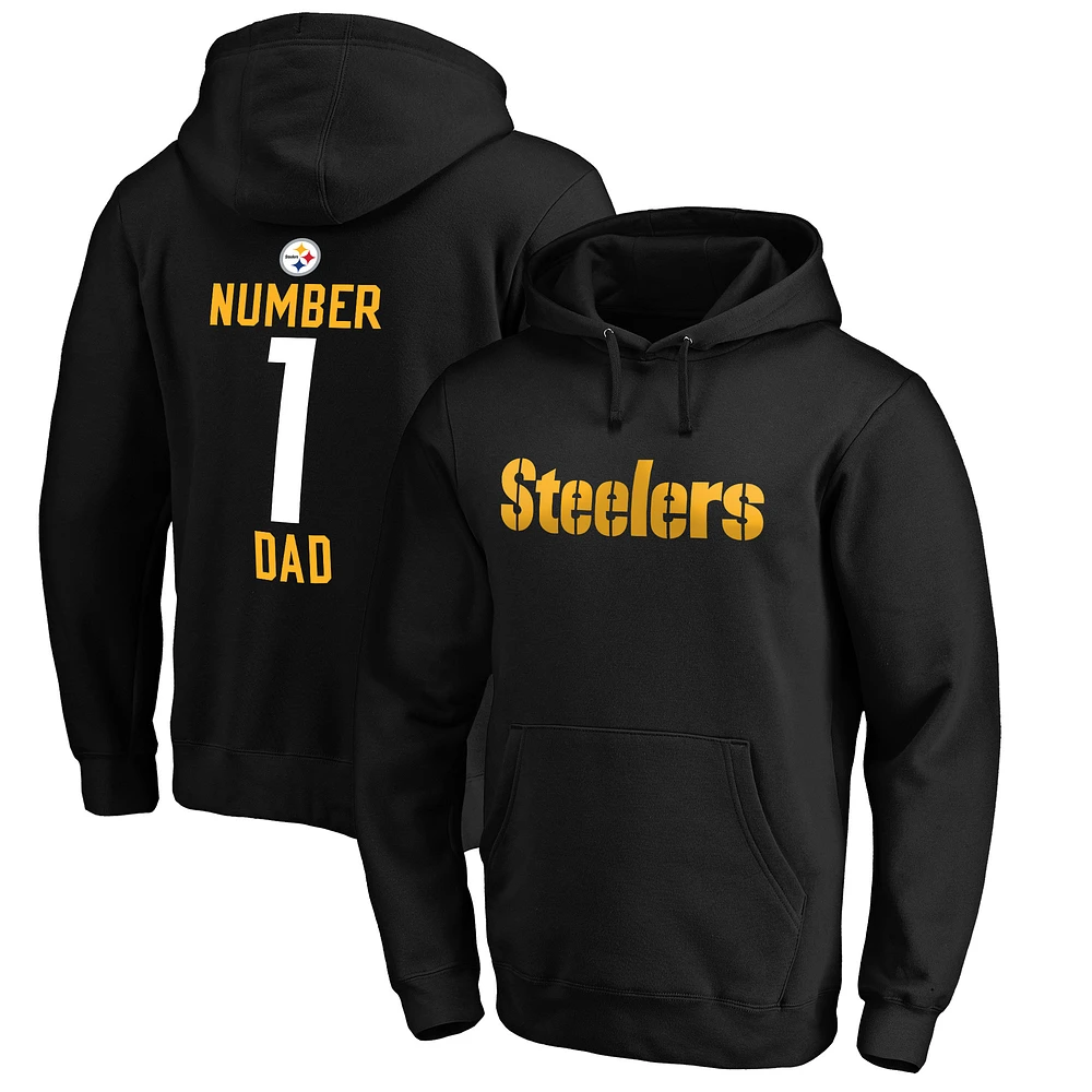 Men's Black Pittsburgh Steelers #1 Dad Pullover Hoodie