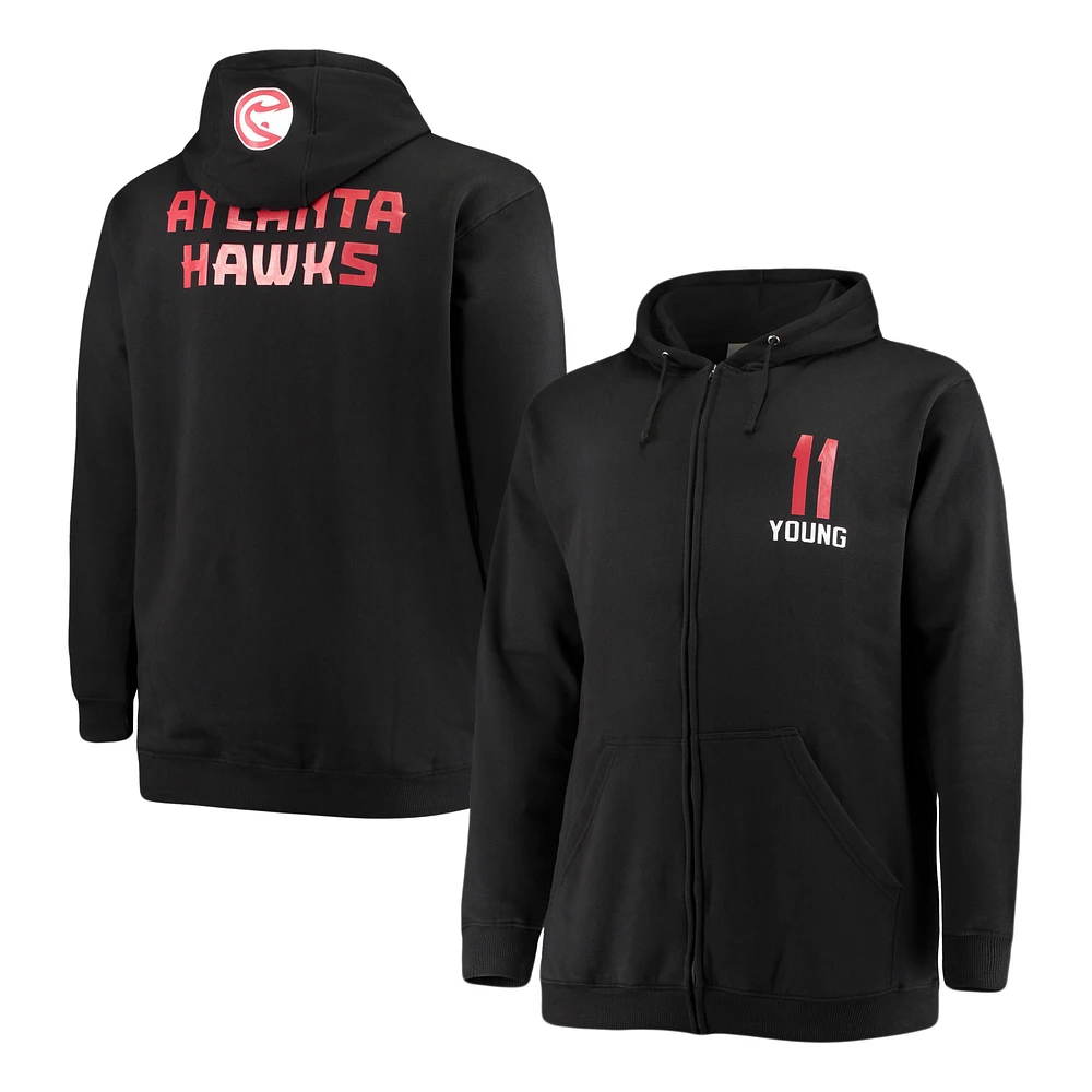 Men's Fanatics Trae Young Black Atlanta Hawks Big & Tall Player Name & Number Full-Zip Hoodie Jacket