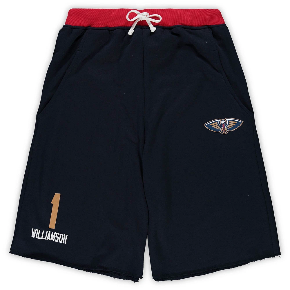 Men's Majestic Zion Williamson Navy New Orleans Pelicans Big & Tall French Terry Name Number Shorts