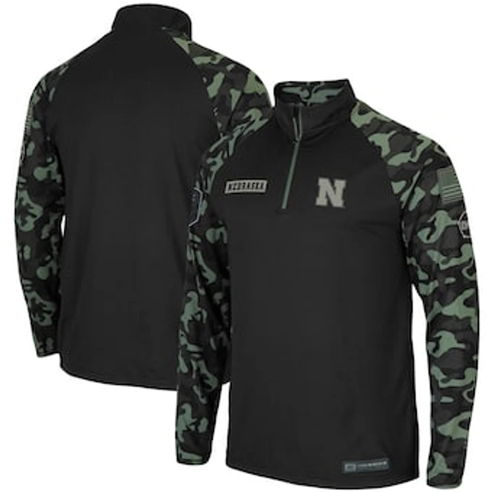 Men's Colosseum Black Nebraska Huskers OHT Military Appreciation Take Flight Raglan Quarter-Zip Jacket