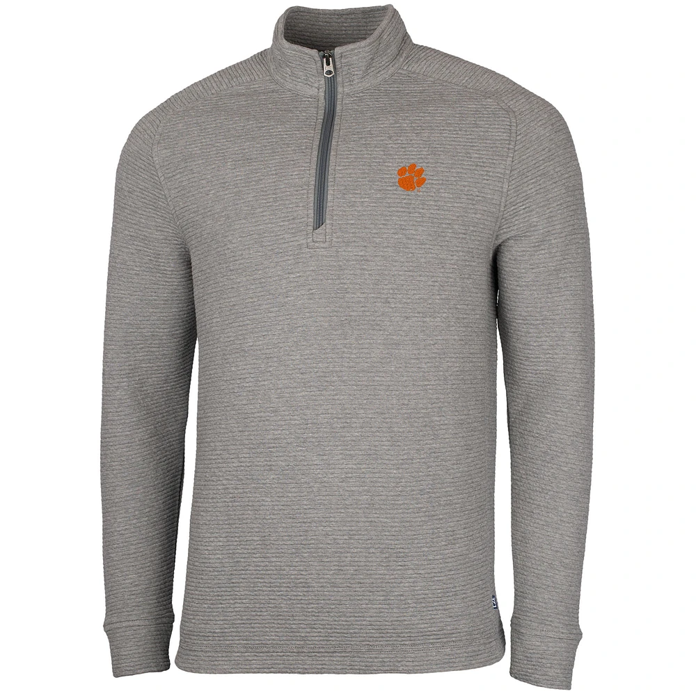 Men's Cutter & Buck Heather Gray Clemson Tigers Coastal Half-Zip Pullover Jacket
