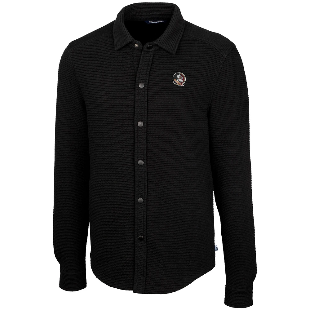 Men's Cutter & Buck Black Florida State Seminoles Coastal Button-Up Shirt Jacket