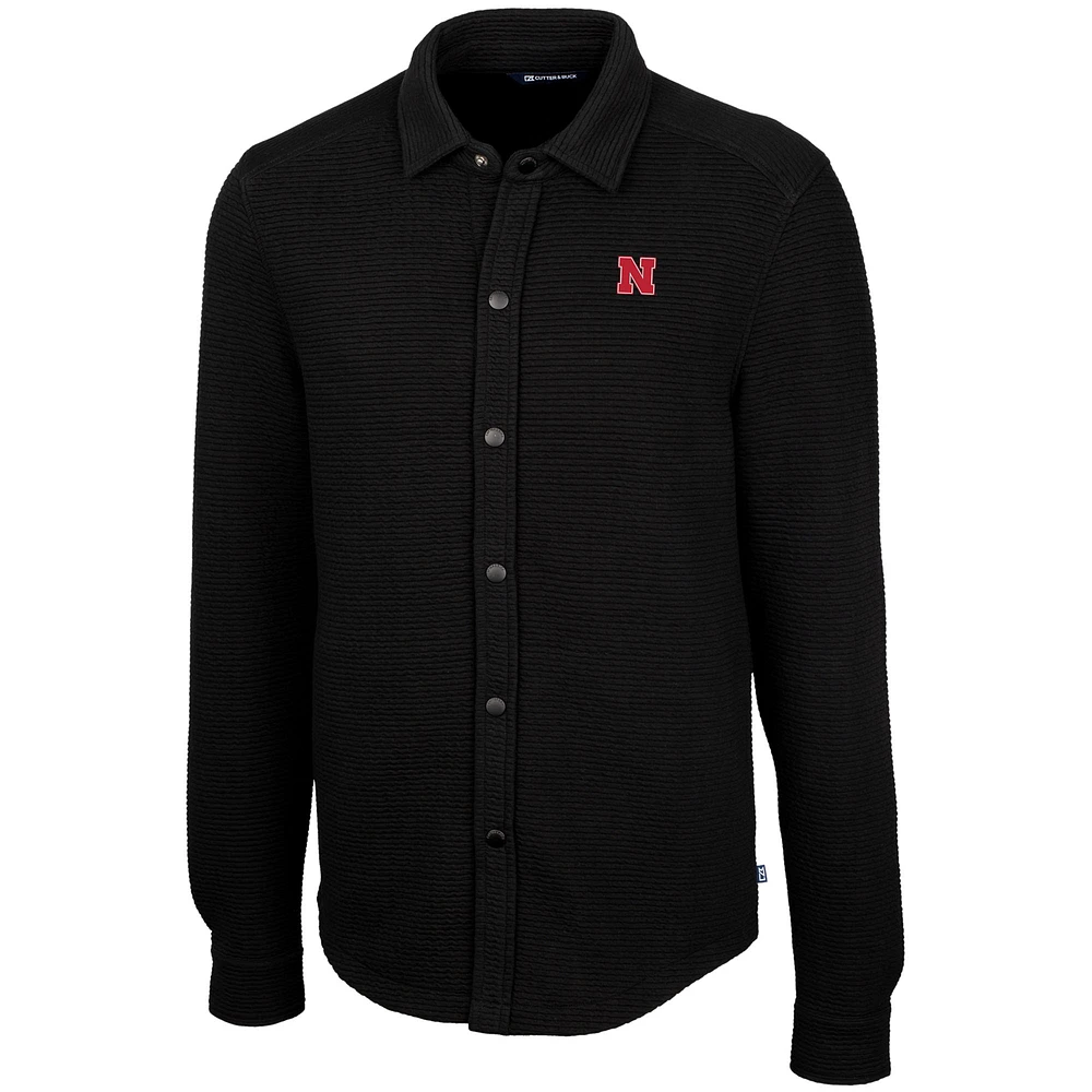 Men's Cutter & Buck Black Nebraska Huskers Coastal Button-Up Shirt Jacket
