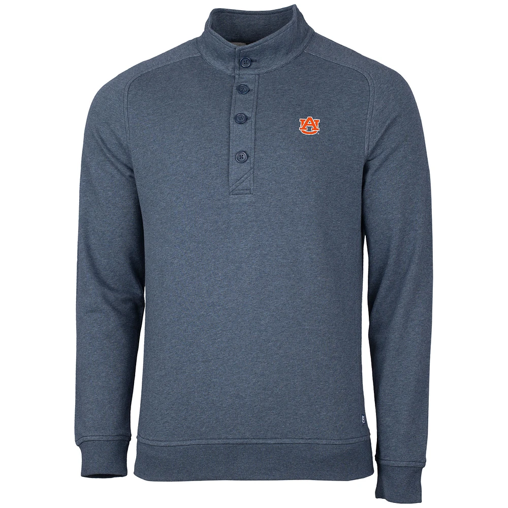 Men's Cutter & Buck Heather Navy Auburn Tigers Saturday Mock Pullover Sweatshirt