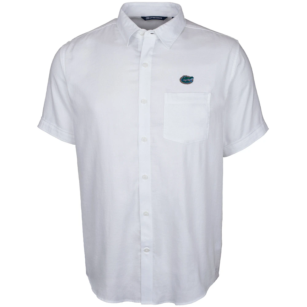 Men's Cutter & Buck White Florida Gators Windward Twill Button-Up Short Sleeve Shirt