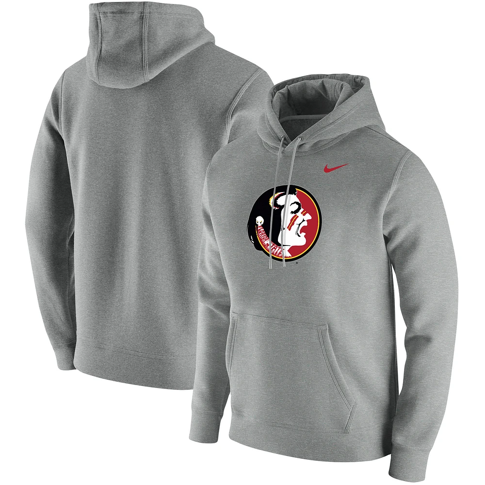 Men's Nike Heathered Gray Florida State Seminoles Vintage School Logo Pullover Hoodie