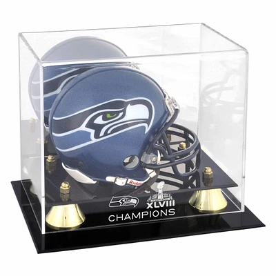 Seattle Seahawks Super Bowl XLVIII Champions Golden Classic Mini Helmet Logo Display Case