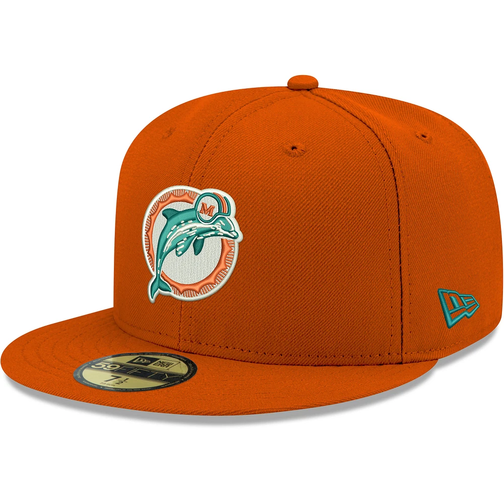 Men's New Era Orange Miami Dolphins Omaha Throwback 59FIFTY Fitted Hat