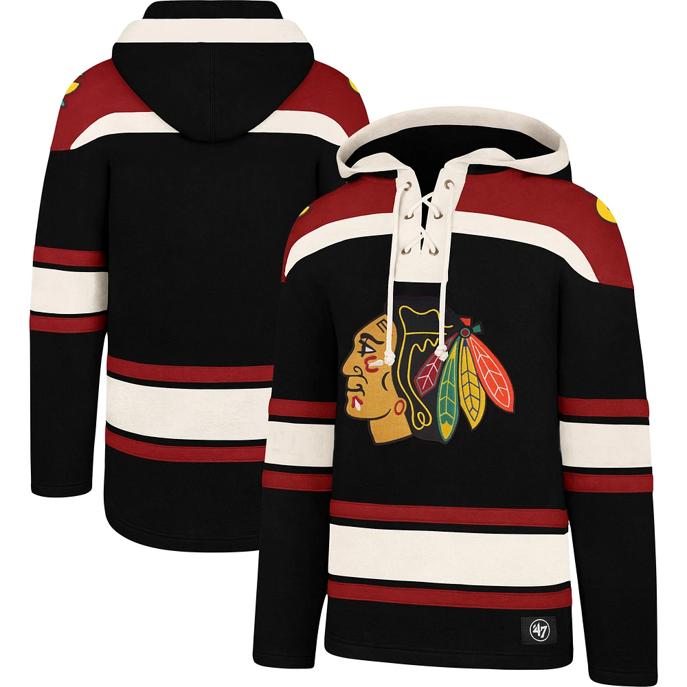 Men's '47 Black Chicago Blackhawks Superior Lacer Pullover Hoodie