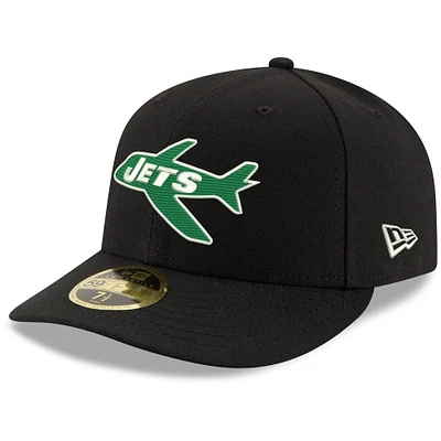 Men's New Era Black York Jets Omaha Throwback Low Profile 59FIFTY Fitted Hat