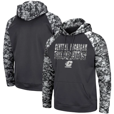 Men's Colosseum Charcoal Cent. Michigan Chippewas OHT Military Appreciation Digital Camo Pullover Hoodie