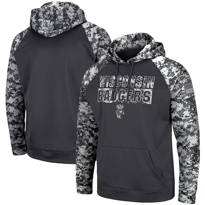 Men's Colosseum Charcoal Wisconsin Badgers OHT Military Appreciation Digital Camo Pullover Hoodie