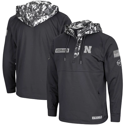 Men's Colosseum Charcoal Nebraska Huskers OHT Military Appreciation Digi Camo Quarter-Zip Hoodie