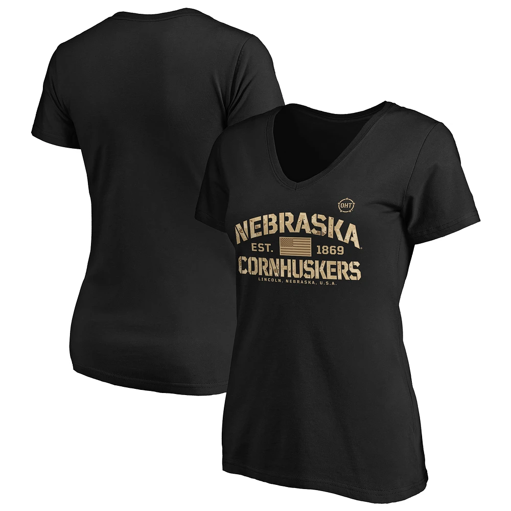 Women's Black Nebraska Huskers OHT Boot Camp V-Neck T-Shirt