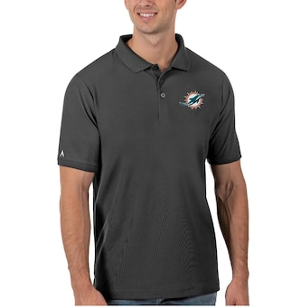 Men's Antigua Charcoal Miami Dolphins Legacy Pique Polo