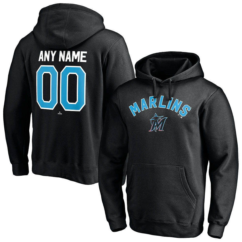 Men's Black Miami Marlins Personalized Winning Streak Name & Number Pullover Hoodie