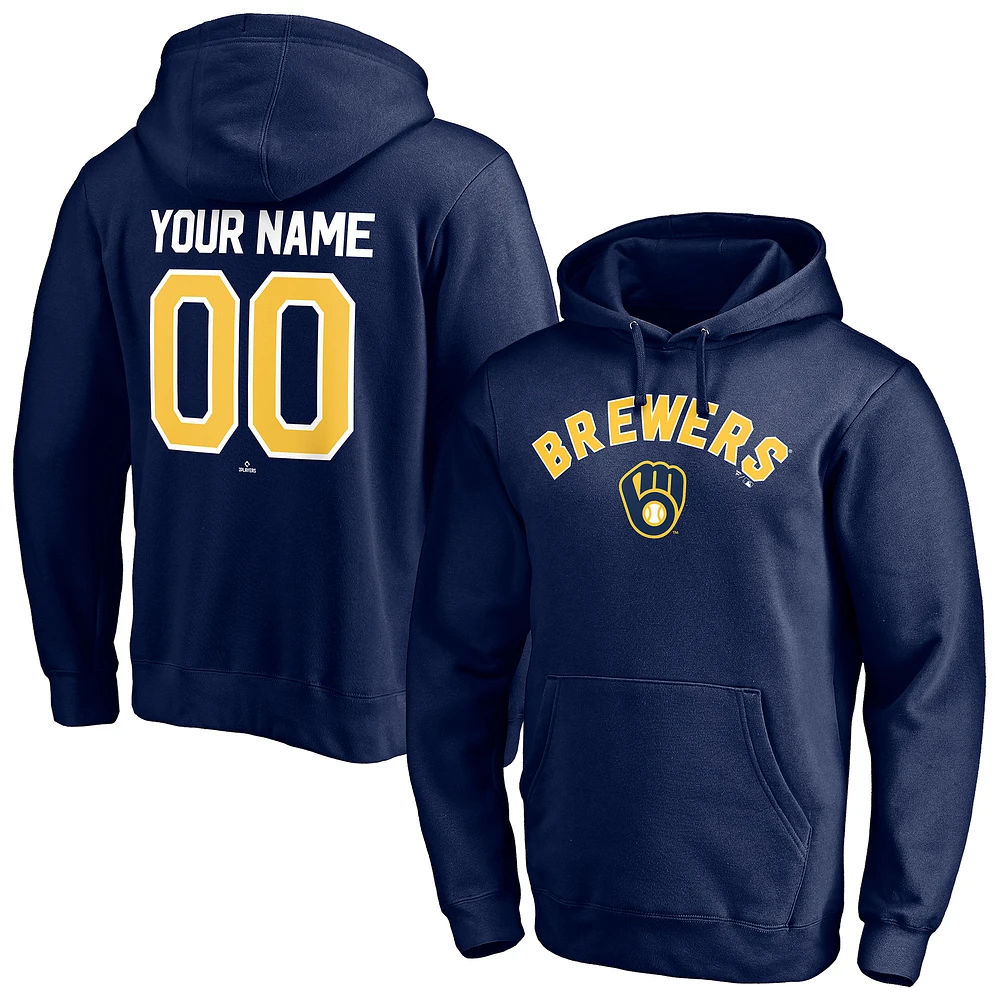 Men's Navy Milwaukee Brewers Personalized Winning Streak Name & Number Pullover Hoodie
