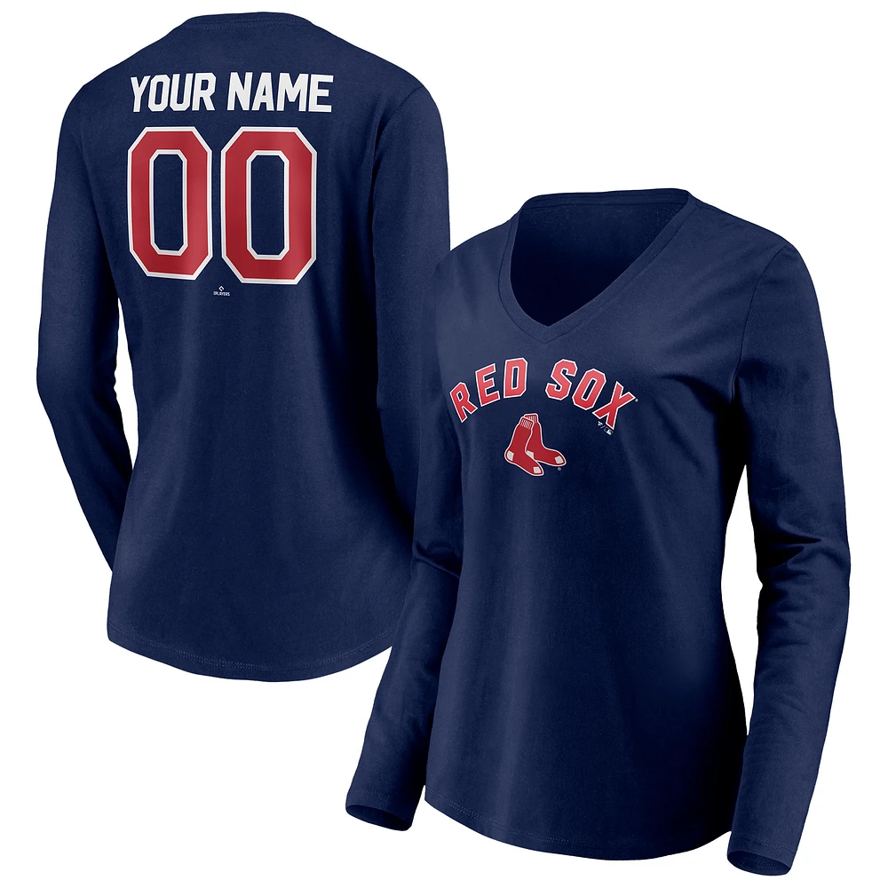 Women's Navy Boston Red Sox Personalized Winning Streak Name & Number Long Sleeve V-Neck T-Shirt