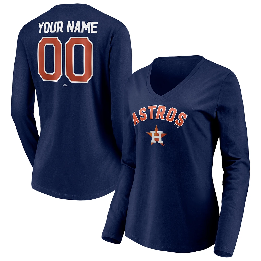Women's Navy Houston Astros Personalized Winning Streak Name & Number Long Sleeve V-Neck T-Shirt
