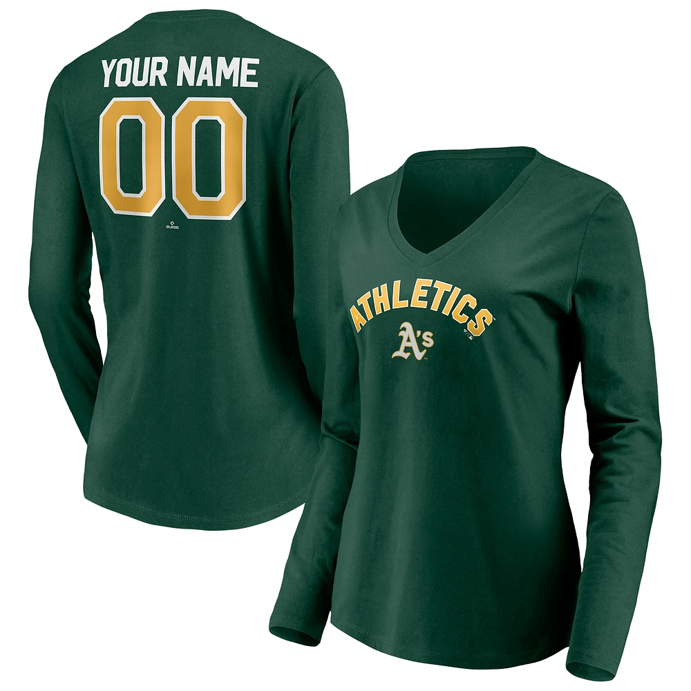 Women's Green Athletics Personalized Winning Streak Name & Number Long Sleeve V-Neck T-Shirt