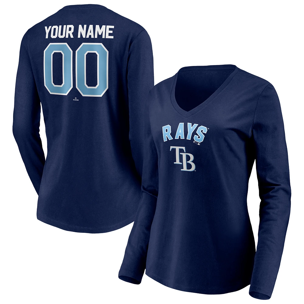 Women's Navy Tampa Bay Rays Personalized Winning Streak Name & Number Long Sleeve V-Neck T-Shirt