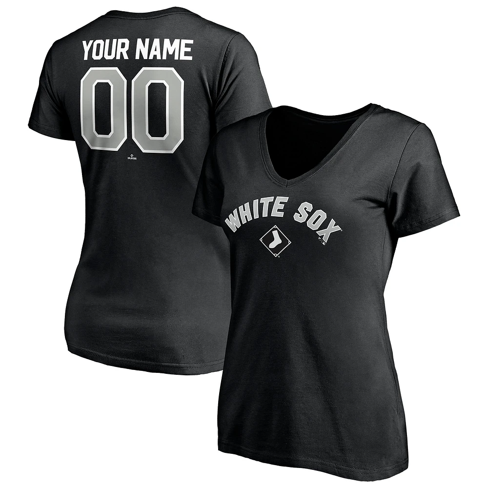 Women's Black Chicago White Sox Personalized Winning Streak Name & Number V-Neck T-Shirt