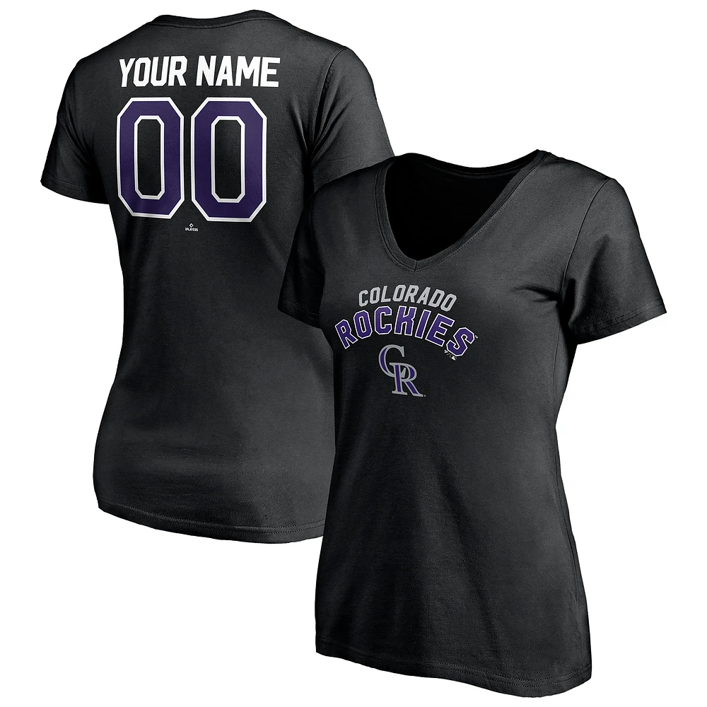 Women's Black Colorado Rockies Personalized Winning Streak Name & Number V-Neck T-Shirt