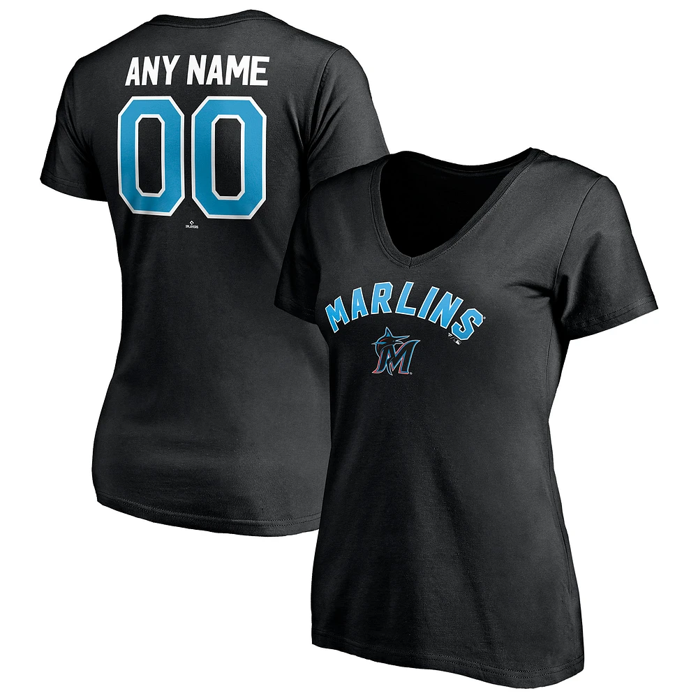 Women's Black Miami Marlins Personalized Winning Streak Name & Number V-Neck T-Shirt